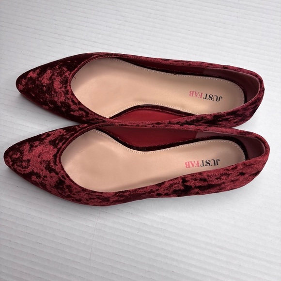 JUSTFAB Burgundy Rainy Flats Velour Size 9 - Picture 3 of 7